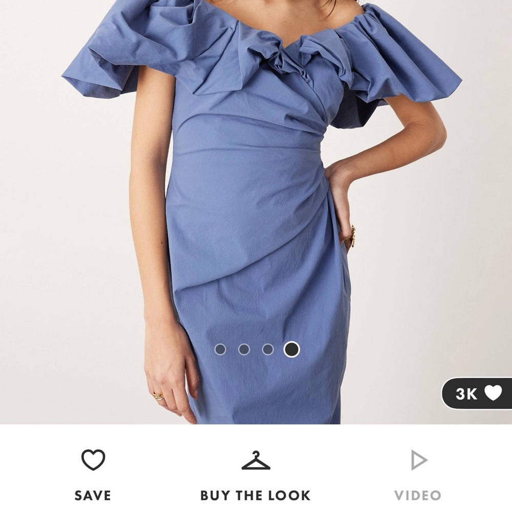 ASOS edition off the shoulder rushed puff sleeve maxi - Picture 2 of 4